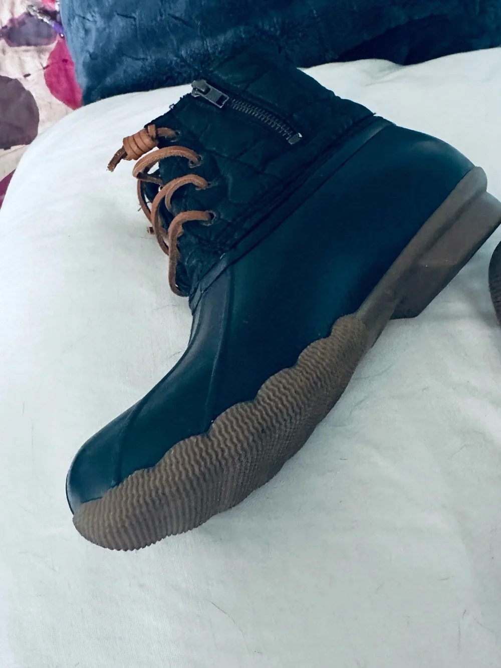 Sperry black Waterproof Duck Boots with Tan Laces